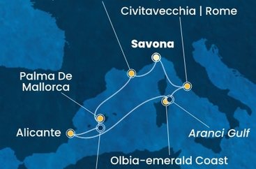 Itálie, Francie, Španělsko ze Savony na lodi Costa Pacifica