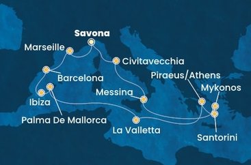 Itálie, Francie, Španělsko, Malta, Řecko ze Savony na lodi Costa Serena
