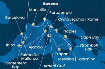 Itálie, Francie, Španělsko ze Savony na lodi Costa Favolosa