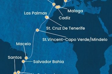 Itálie, Španělsko, Portugalsko, Kapverdy, Brazílie ze Savony na lodi Costa Diadema