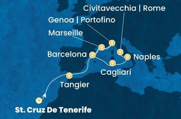 Španělsko, Maroko, Francie, Itálie z Tenerife na lodi Costa Smeralda