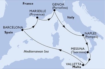 Malta, Španělsko, Francie, Itálie z Valletty na lodi MSC World Europa