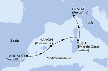 Španělsko, Itálie z Alicante na lodi MSC Opera