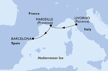 Itálie, Francie, Španělsko z Livorna na lodi MSC Meraviglia