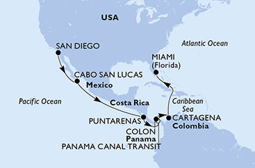 USA, Mexiko, Kostarika, Panama, Kolumbie ze San Diega na lodi MSC Poesia