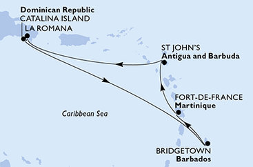 Martinik, Antigua a Barbuda, Dominikánská republika, Barbados z Fort-de-France na lodi MSC Opera