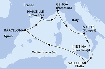 Španělsko, Francie, Itálie, Malta z Barcelony na lodi MSC Magnifica