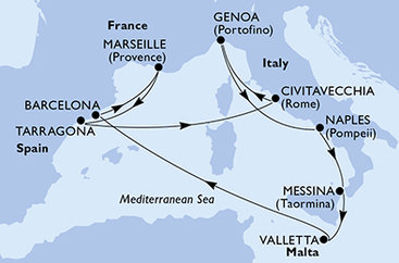 Francie, Španělsko, Itálie, Malta z Marseille na lodi MSC Magnifica