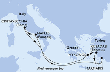 Turecko, Itálie, Řecko z Kusadasi  na lodi MSC Divina