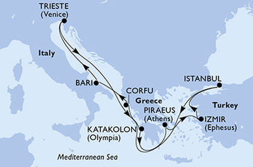 Itálie, Řecko, Turecko z Bari na lodi MSC Fantasia