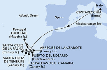 Itálie, Španělsko, Portugalsko z Civitavecchia na lodi MSC Fantasia