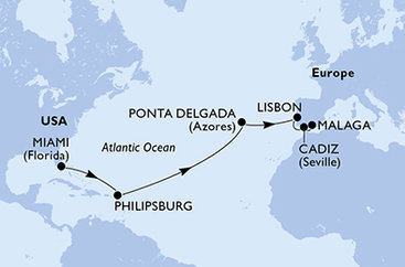 USA, Svatý Martin, Portugalsko, Španělsko z Miami na lodi MSC Meraviglia