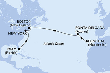 Portugalsko, USA z Funchalu na lodi MSC Meraviglia