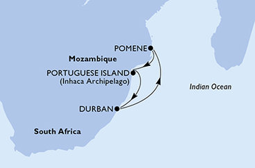 Jihoafrická republika, Mosambik z Durbanu na lodi MSC Armonia