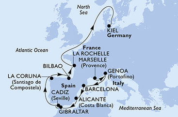 Francie, Itálie, Španělsko, Velká Británie, Německo z Marseille na lodi MSC Euribia