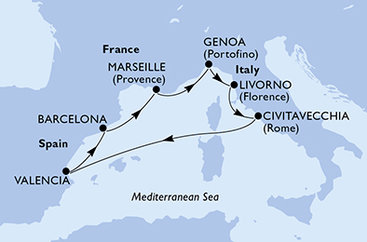 Francie, Itálie, Španělsko z Marseille na lodi MSC Sinfonia