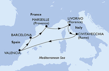 Itálie, Španělsko, Francie z Civitavecchia na lodi MSC Sinfonia