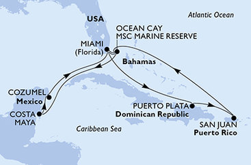 USA, Dominikánská republika, Bahamy, Mexiko z Miami na lodi MSC World America