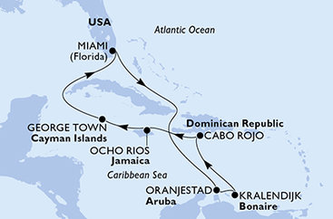 USA, Aruba, Bonaire, Dominikánská republika, Jamajka, Kajmanské ostrovy z Miami na lodi MSC Poesia