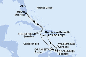 USA, Aruba, Curacao, Bonaire, Dominikánská republika, Jamajka z Miami na lodi MSC Poesia