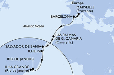 Francie, Španělsko, Brazílie z Marseille na lodi MSC Divina
