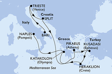 Itálie, Chorvatsko, Řecko, Turecko z Bari na lodi MSC Splendida