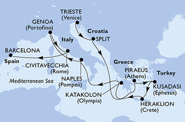 Itálie, Chorvatsko, Řecko, Turecko, Španělsko na lodi MSC Splendida