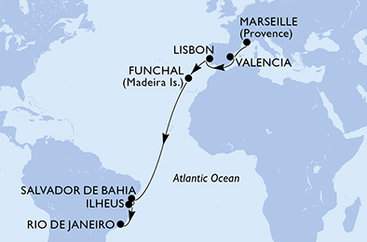 Francie, Španělsko, Portugalsko, Brazílie z Marseille na lodi MSC Musica
