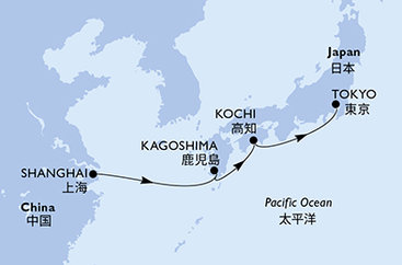 Čína, Japonsko ze Šanghaje na lodi MSC Bellissima