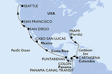USA, Kolumbie, Panama, Kostarika, Mexiko z Miami na lodi MSC Poesia