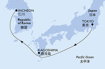 Japonsko, Jižní Korea z Tokia na lodi MSC Bellissima
