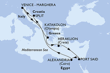 Itálie, Řecko, Egypt, Chorvatsko z Marghery na lodi MSC Lirica