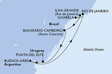 Brazílie, Uruguay, Argentina z Rio de Janeira na lodi MSC Splendida