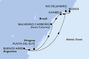 Brazílie, Uruguay, Argentina z Rio de Janeira na lodi MSC Splendida
