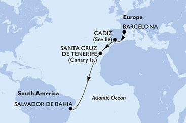 Španělsko, Brazílie z Barcelony na lodi MSC Armonia