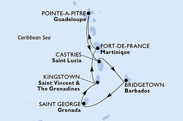 Martinik, Guadeloupe, Svatá Lucie, Barbados, Grenada, Svatý Vincenc a Grenadiny z Fort-de-France na lodi MSC World Europa