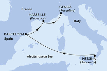 Itálie, Španělsko, Francie z Messiny na lodi MSC World Europa