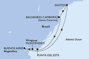 Brazílie, Uruguay, Argentina z Camboriu na lodi MSC Seaview