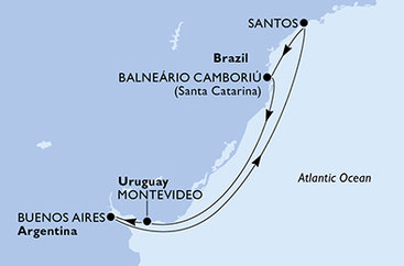 Argentina, Brazílie, Uruguay z Buenos Aires na lodi MSC Seaview