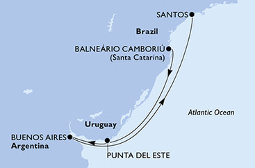 Brazílie, Uruguay, Argentina z Camboriu na lodi MSC Seaview