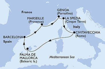 Španělsko, Francie, Itálie z Barcelony na lodi MSC Grandiosa