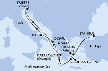 Itálie, Řecko, Turecko z Bari na lodi MSC Fantasia