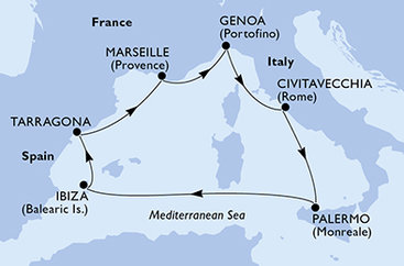 Francie, Itálie, Španělsko z Marseille na lodi MSC Seaview