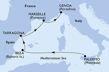 Itálie, Španělsko, Francie z Palerma na lodi MSC Seaview
