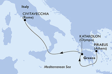 Řecko, Itálie z Pirea na lodi MSC Sinfonia