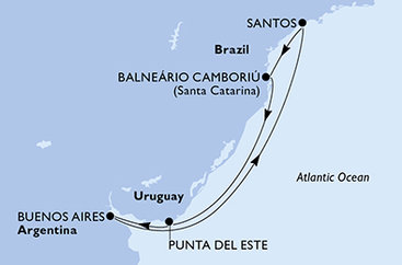 Brazílie, Uruguay, Argentina z Camboriu na lodi MSC Seaview