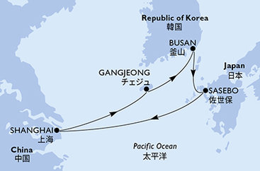 Čína, Jižní Korea, Japonsko ze Šanghaje na lodi MSC Bellissima