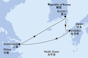 Čína, Jižní Korea, Japonsko ze Šanghaje na lodi MSC Bellissima
