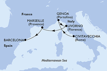 Itálie, Francie, Španělsko z Civitavecchia na lodi MSC Opera