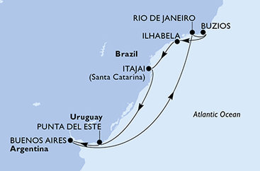 Brazílie, Uruguay, Argentina z Rio de Janeira na lodi MSC Splendida